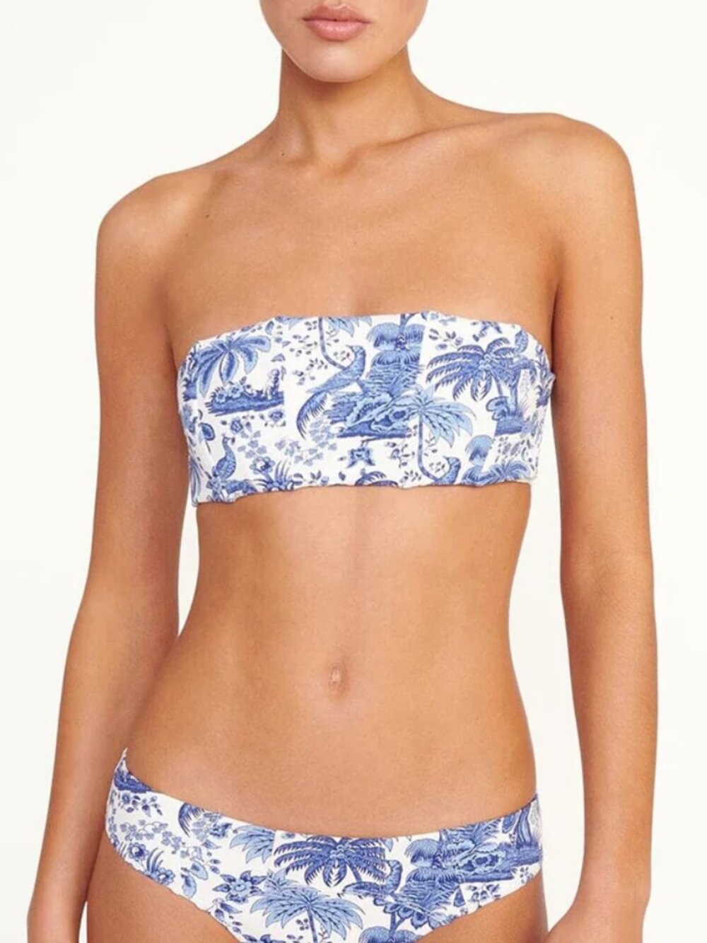 NWT STAUD Mala Bandeau Bikini Swimsuit Top White Blue Toile Large